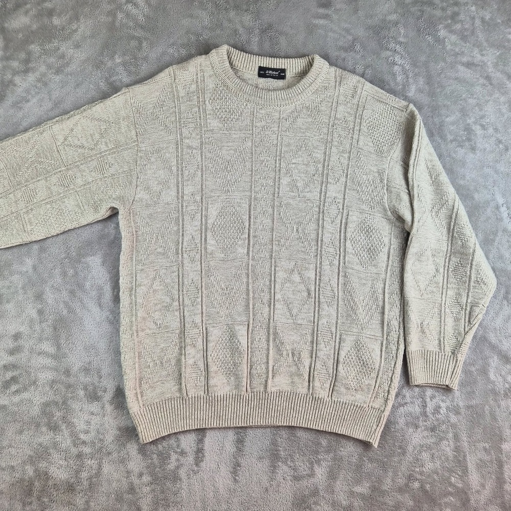 Vintage St. Michael Marks & Spencer Sweater Mens Large Beige Knit Made In UK